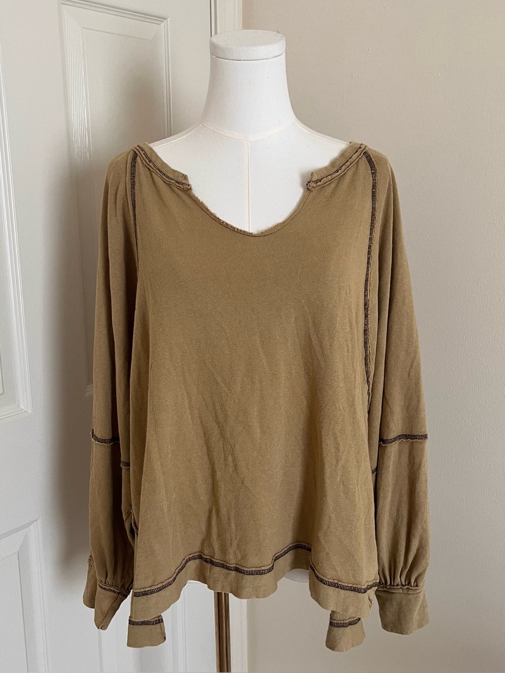We The Free Oversized Olive 100% Cotton Blouse Womens Size S Boho Casual